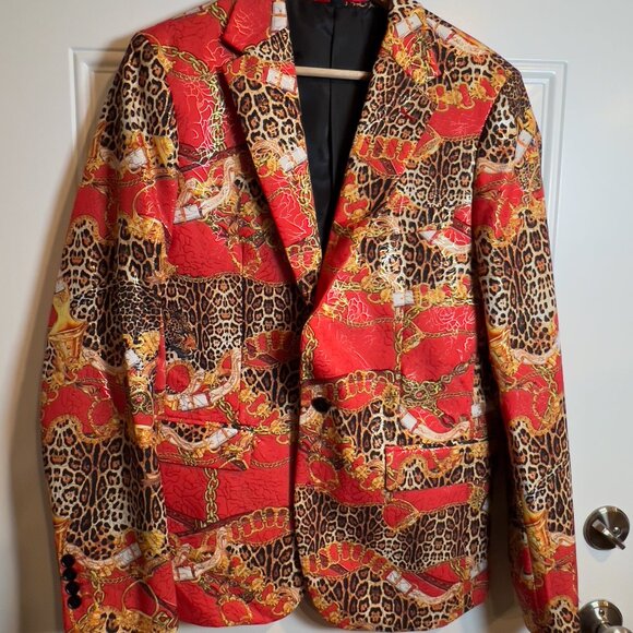 Devil's Advocate Leopard Print Orange and Gold Blazer Men's 40R - Picture 1 of 12